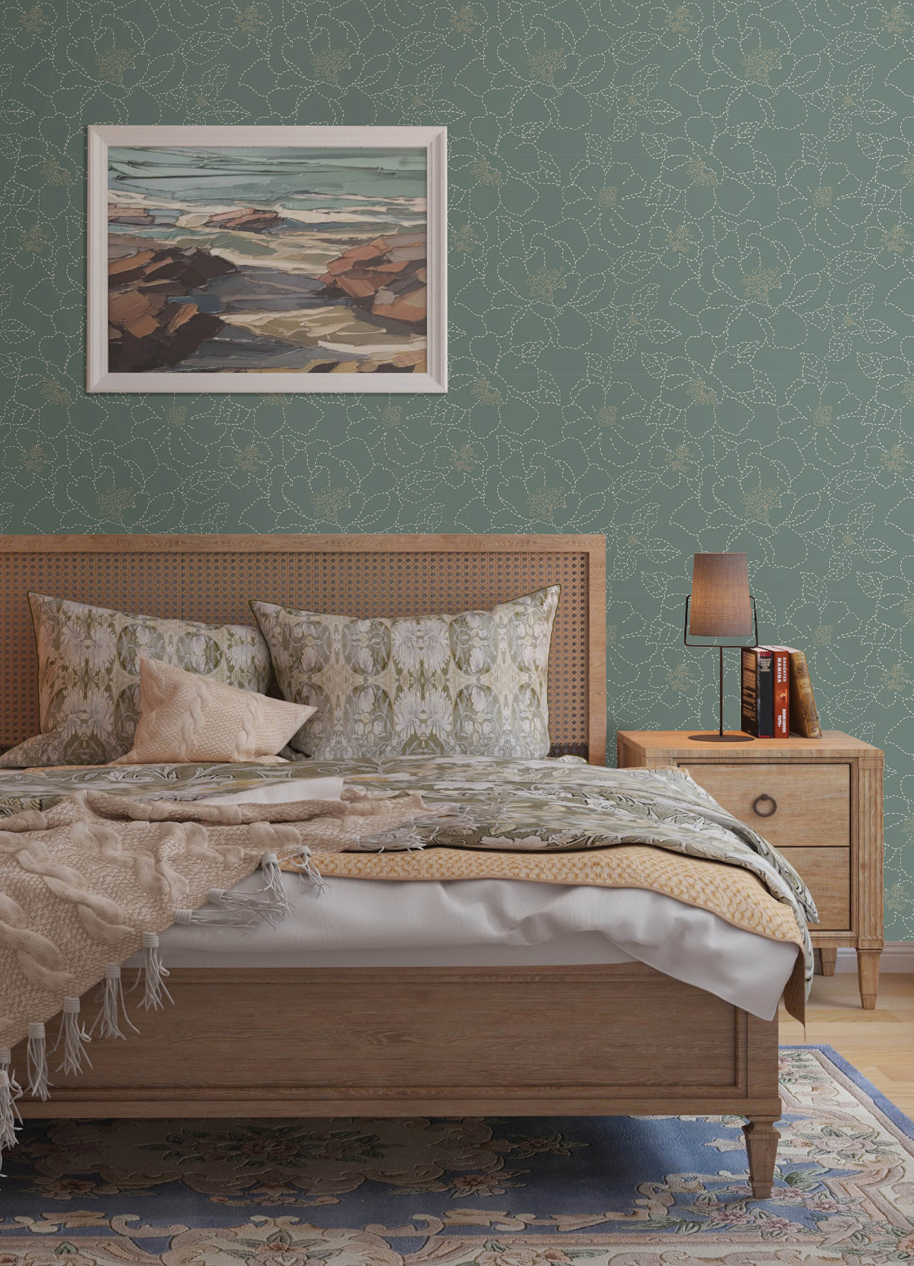 Papier peint Fleur Magnolia Gardena vert bleu doré - Harmony de Lutèce AMB2| Réf. LTC-FD27006