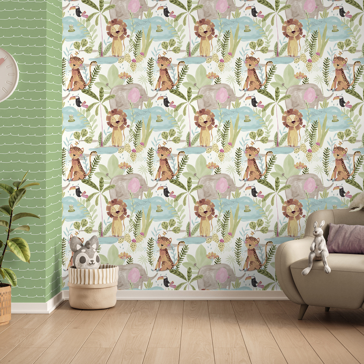 Papier peint Jungle Animaux Enfant multicolore - Imagine de Lutèce AMB2 | Réf. LTC-DL27558