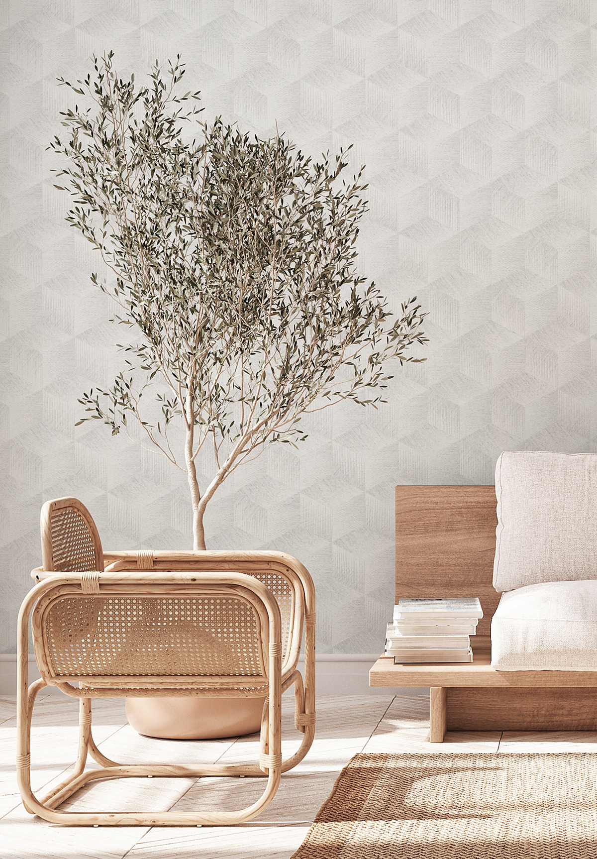 Papier peint Cubes 3D gris perle - Natural Living d'A.S. Création AMB2 | Réf. AS-385062