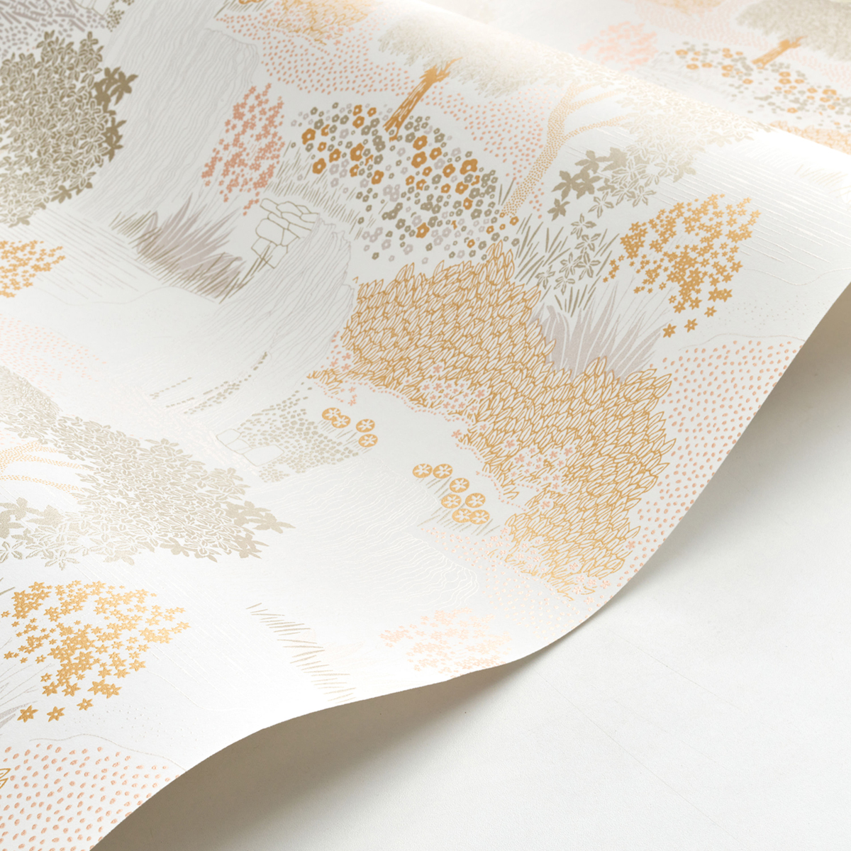 Papier peint jardin Japonais Niwa rose doré argenté - Kyoto de Casadéco AMB3 | Réf. KYTO88721788