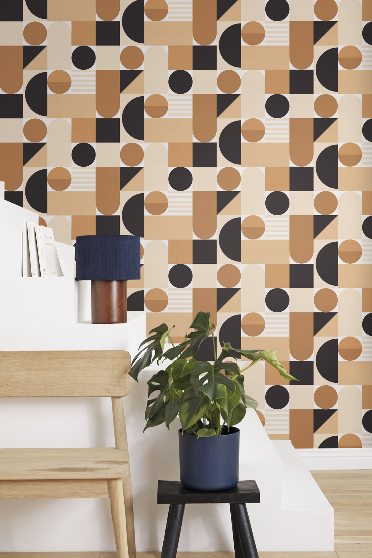 Papier peint Géométrique Limit noir camel - Outlines de Casélio | Réf. OTLS105052154