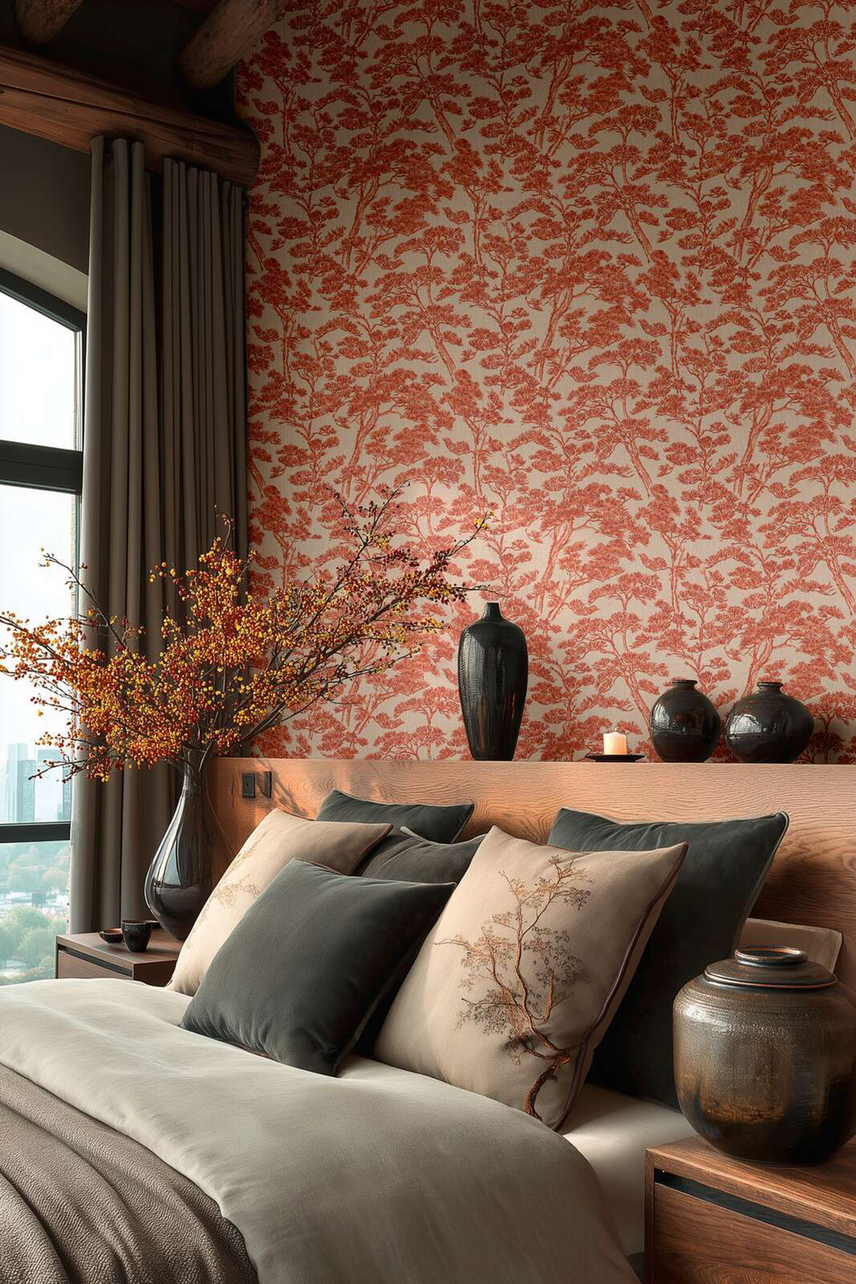 Papier peint Japonais Naturel Pins corail - Vibes & Styles d'A.S. Création | Réf. AS-790014