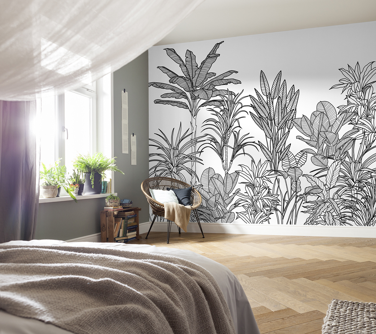 Papier peint panoramique Dessin Tropical Savanna - Papier peint Komar Le Jardin