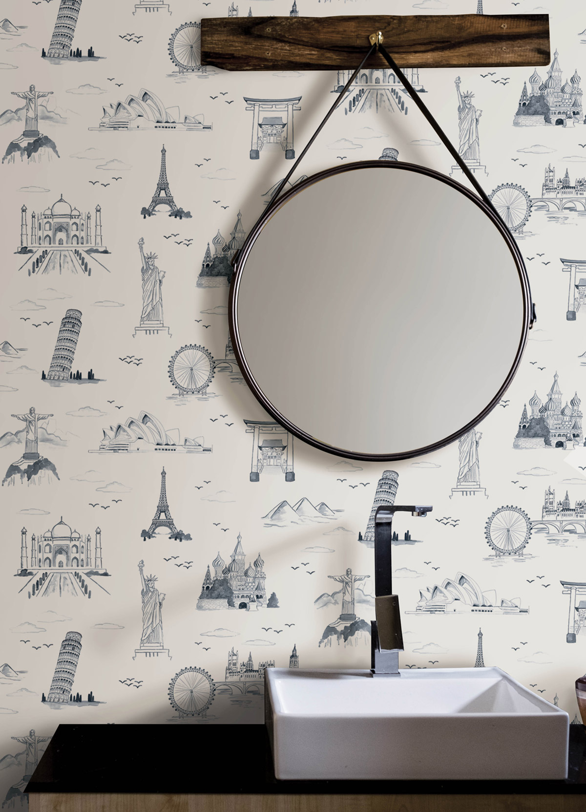 Papier peint adhésif Voyageur Monde Monument bleu - Les Adhésifs de Lutèce | Réf. LTC-NUS4553
