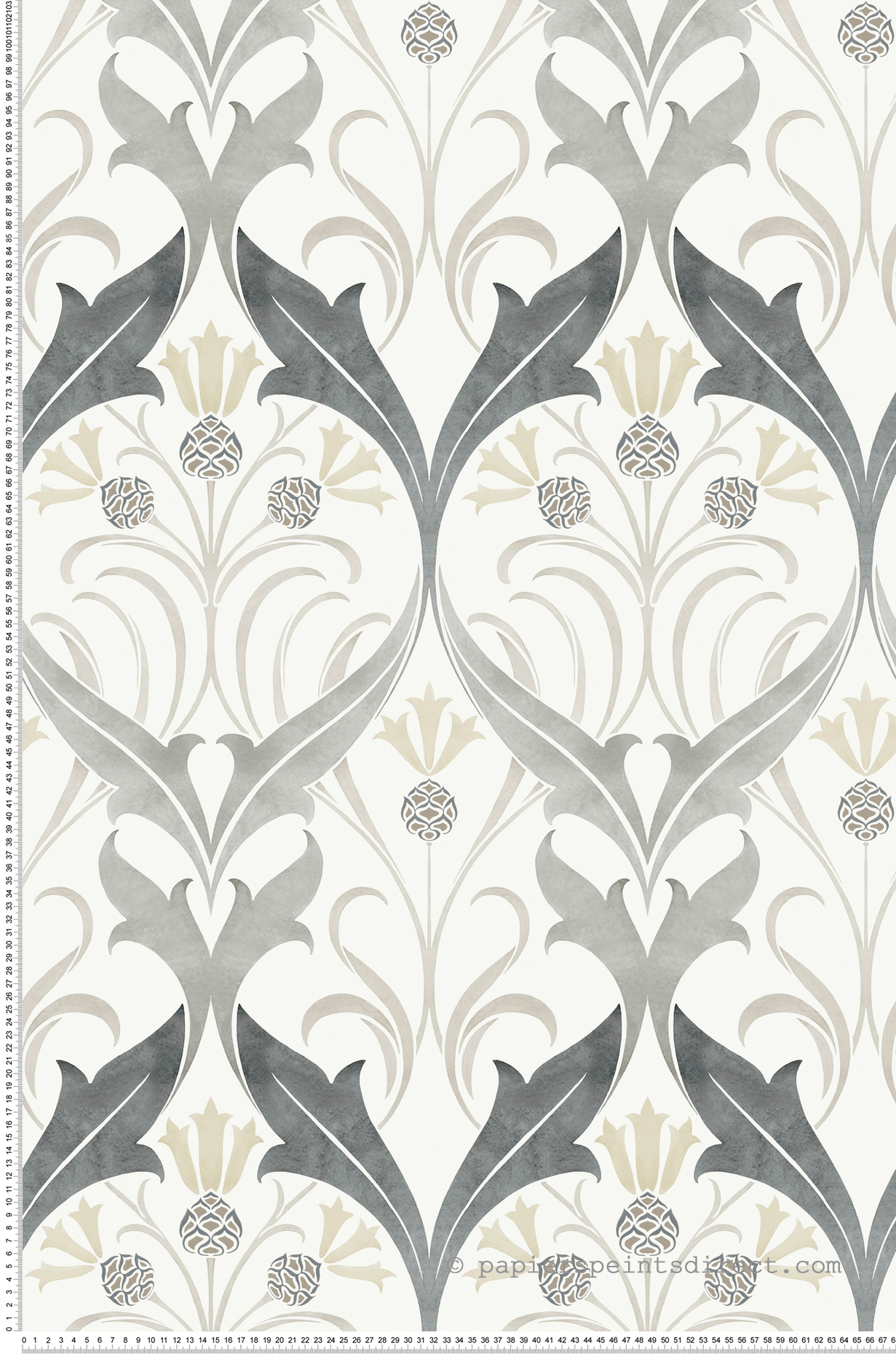 Papier peint Médaillon Pomme de Pin anthracite argenté - Arts & Crafts d'Initiales | Réf. INI-AC9174