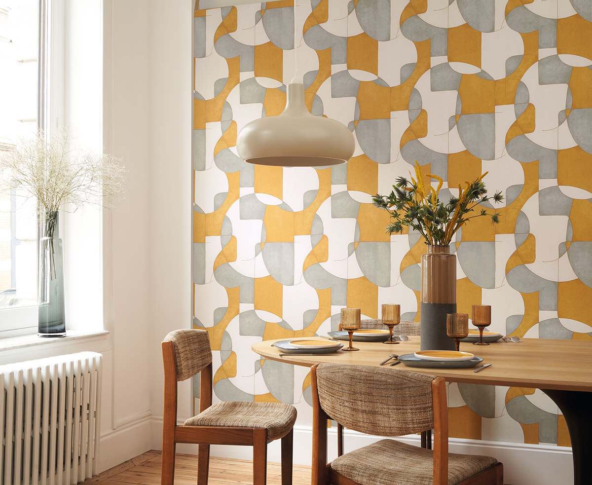 Papier peint Géométrique Art jaune et gris - Gallery de Casadéco | Réf. GLRY86096211