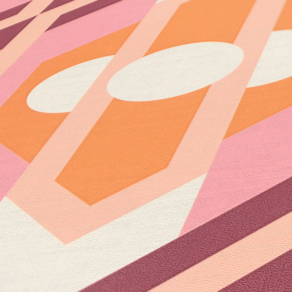 Papier peint Géométrique Vintage rose orange - Retro Chic d'A.S. Création AMB4 | Réf. AS-395311