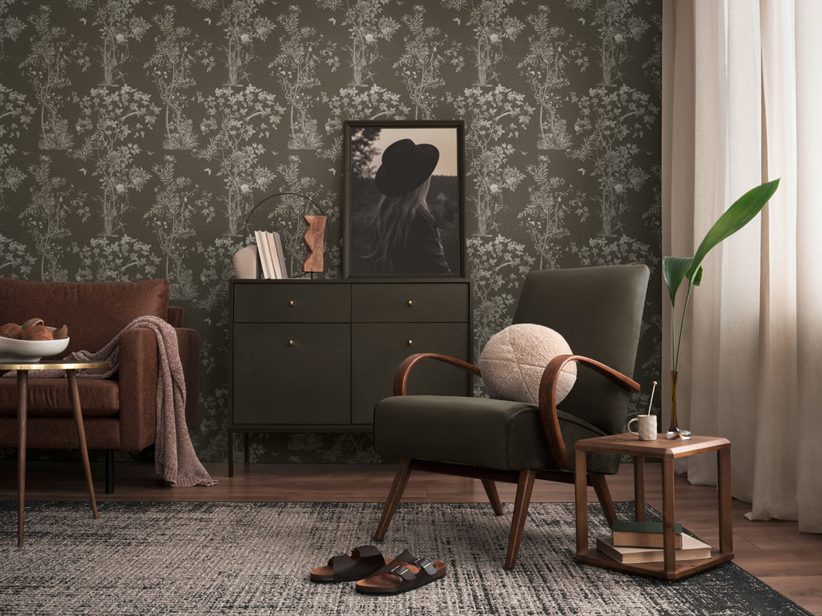 Papier peint Arbre Botanique gris anthracite - History of Art 2 d'AS Création | Réf. AS-790436