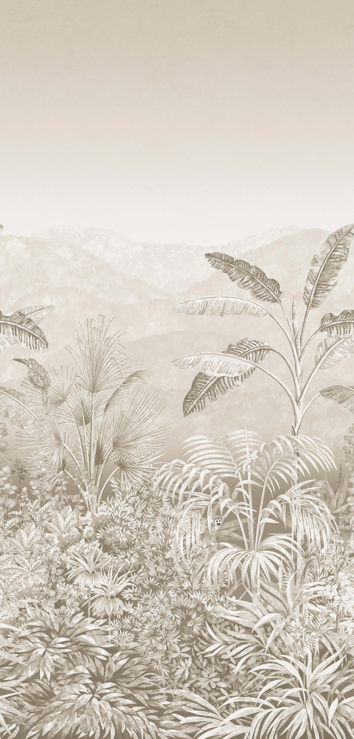 Papier peint panoramique Jungle Singe Capricorn Portland Stone - National Trust Papers 4 de Little Greene | Réf. 0267CAPORTL