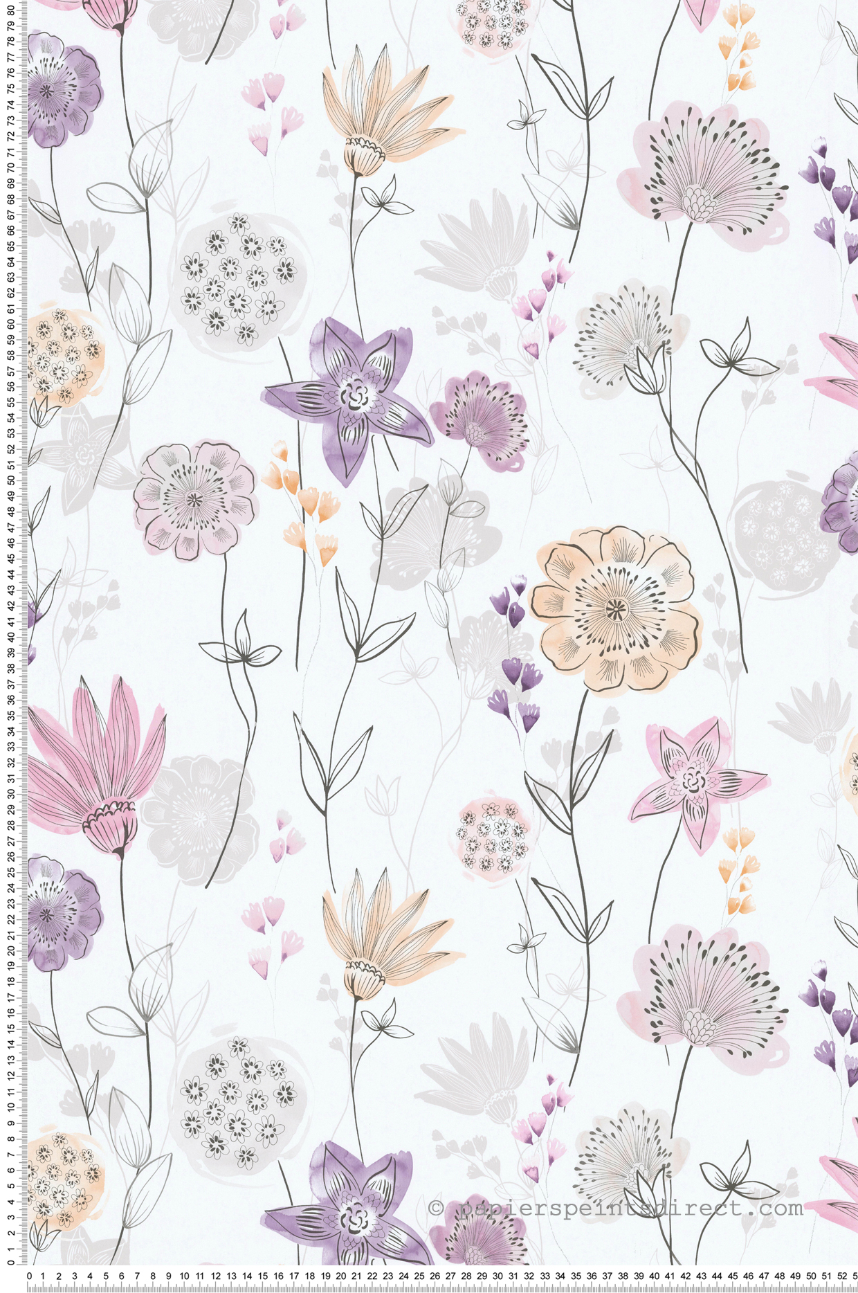 Papier peint Fleur Délicate Lavinia violet rose - Les Aventures de Lutèce | Réf. LTC-36241013