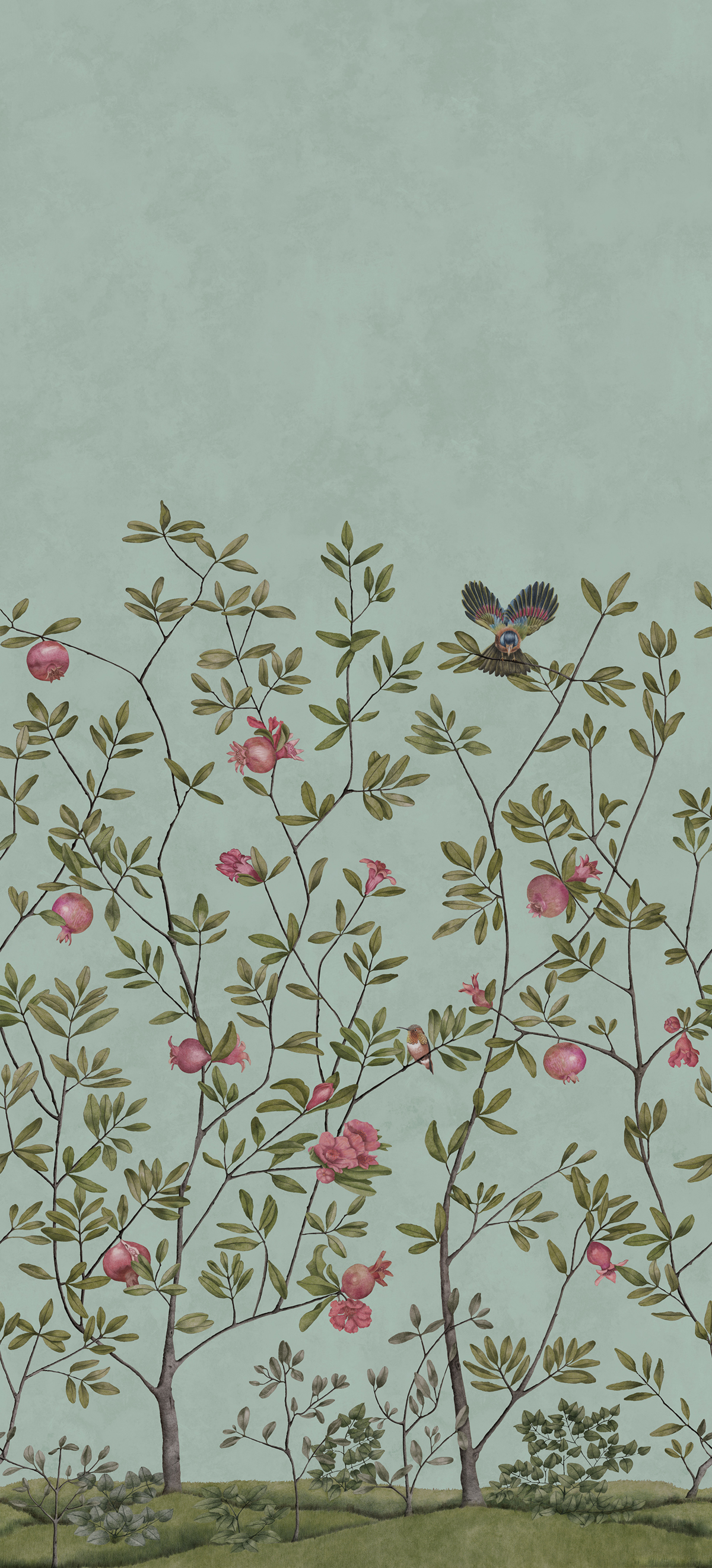 Papier peint panoramique Nature Grenades Bleu A - 1/2/3 - Isidore Leroy