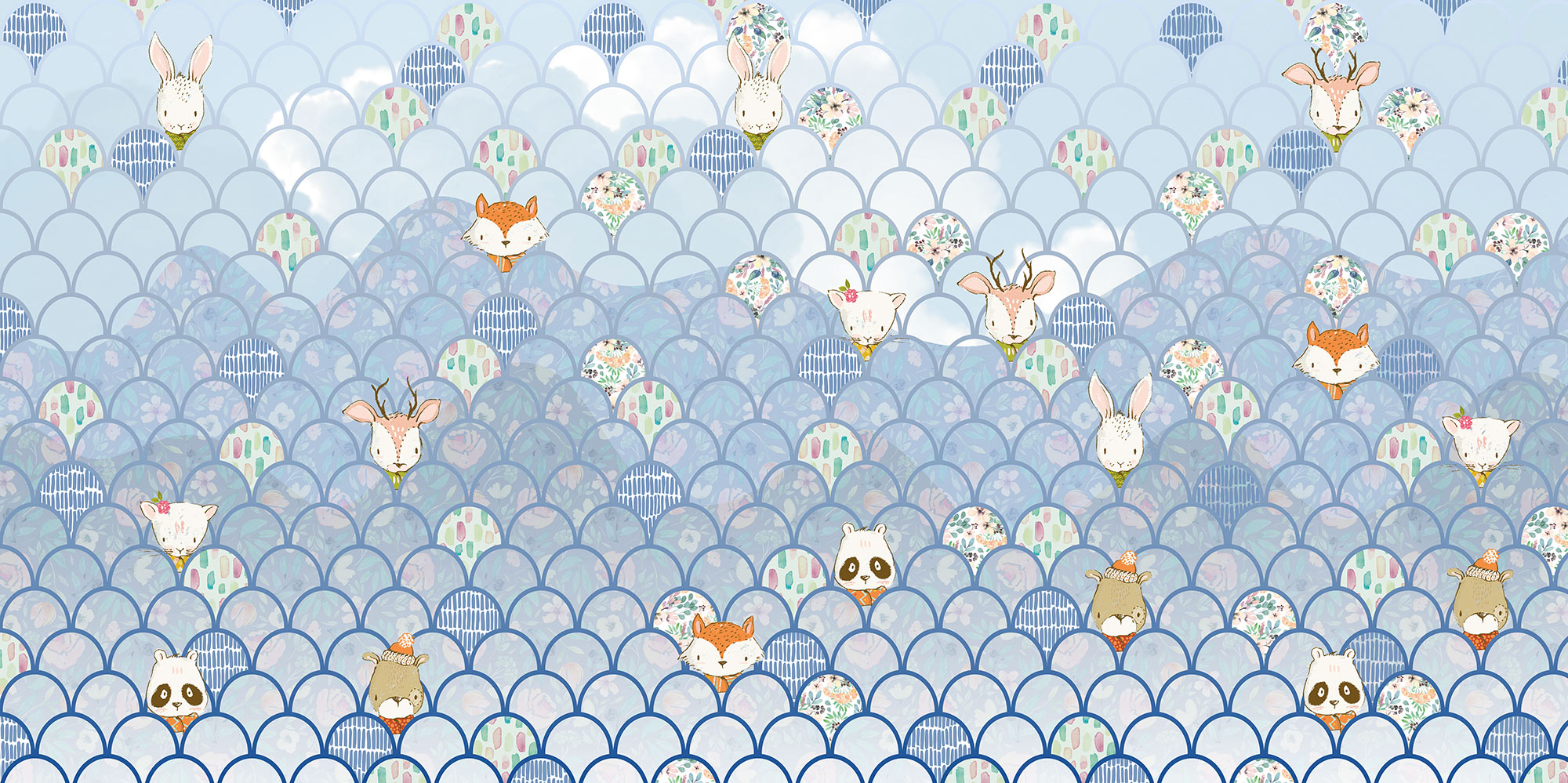 Papier peint panoramique enfant Shelly Bluewave - Papier peint XXL Komar