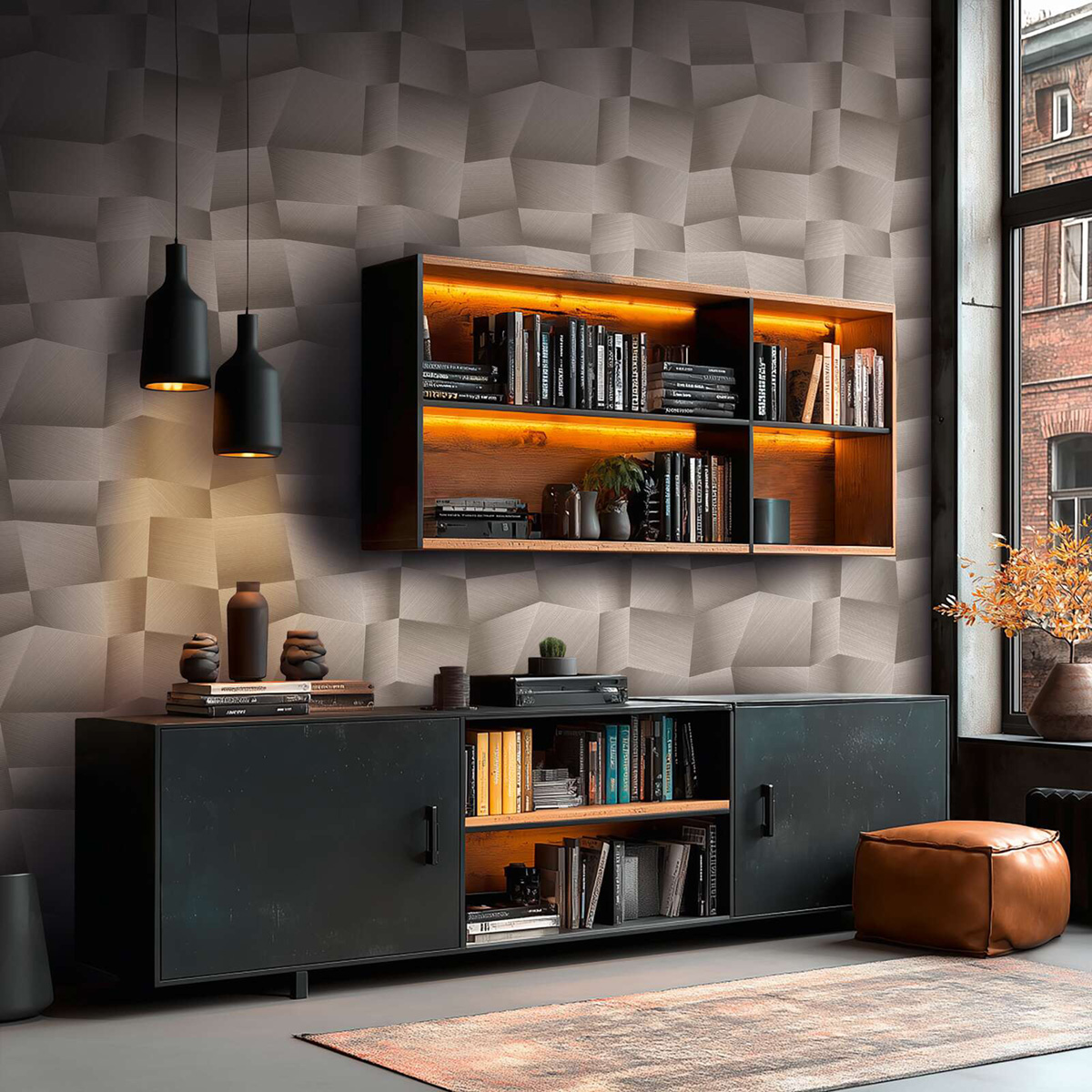 Papier peint Panneaux Géométriques Métal grège - Vibes & Styles d'A.S. Création | Réf. AS-791972