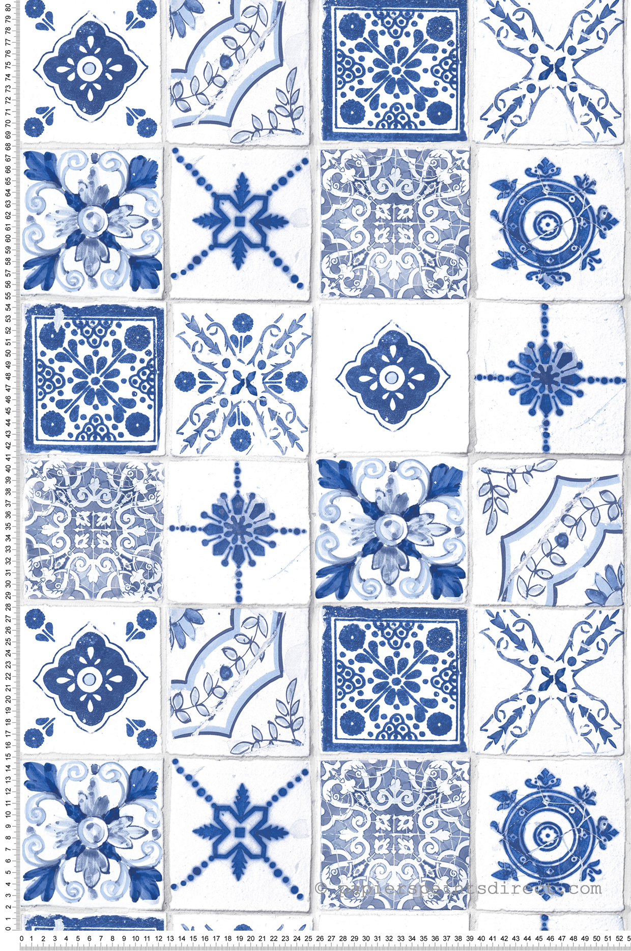 Papier peint Carreaux de ciment marocain bleu porcelaine - Style Cuisine 3 de Lutèce | Réf. LTC-CK36621