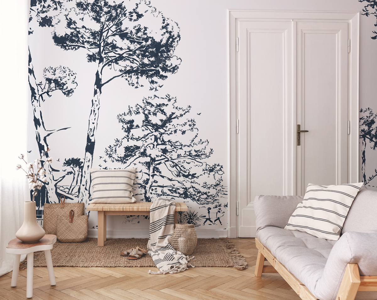 Papier peint panoramique Les Pins Bleu A - 1/2/3 - Isidore Leroy AMB