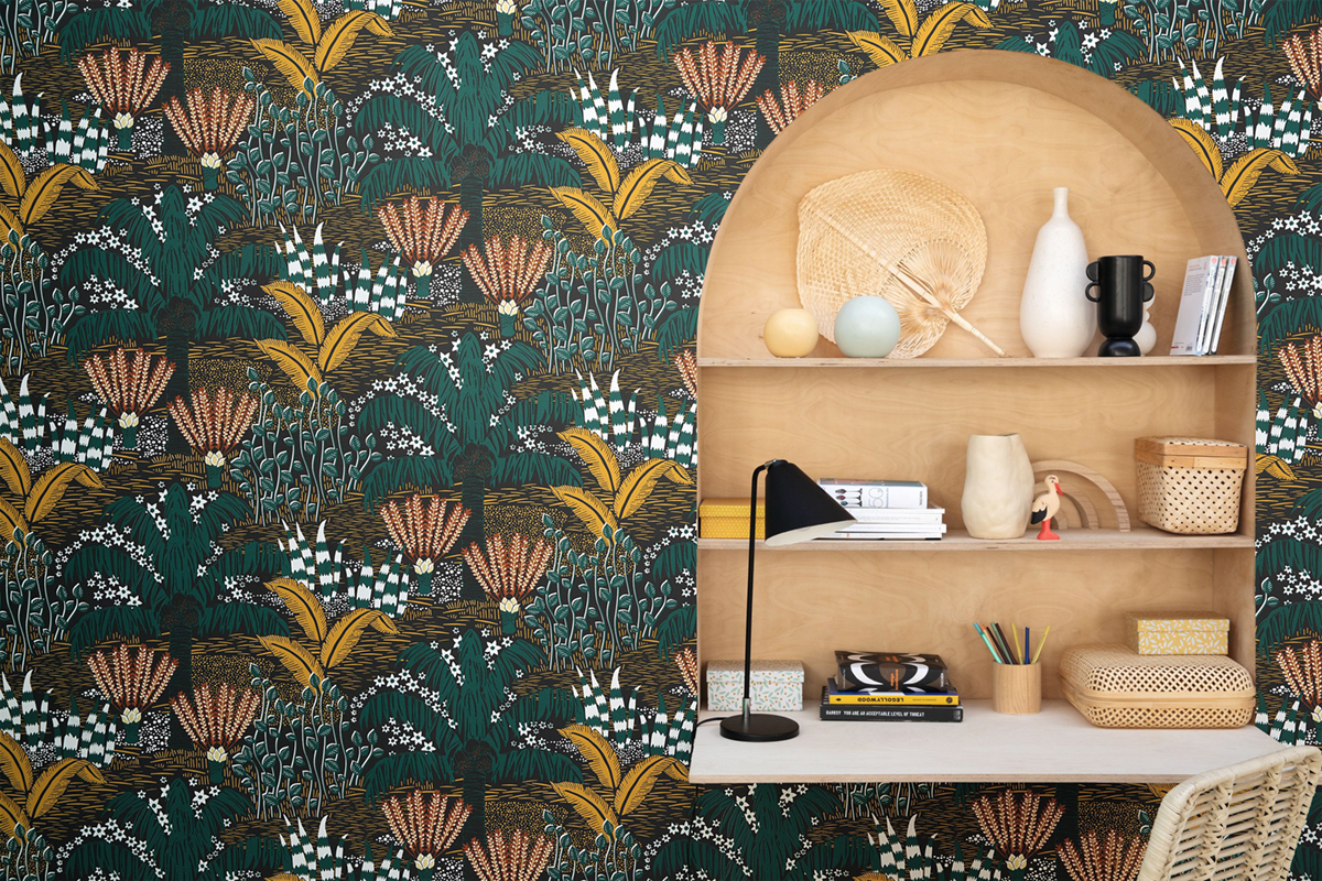 Papier peint Palmier Palmeraie vert noir - L'Epopée de Casélio AMB3 | Réf. EPO103694237