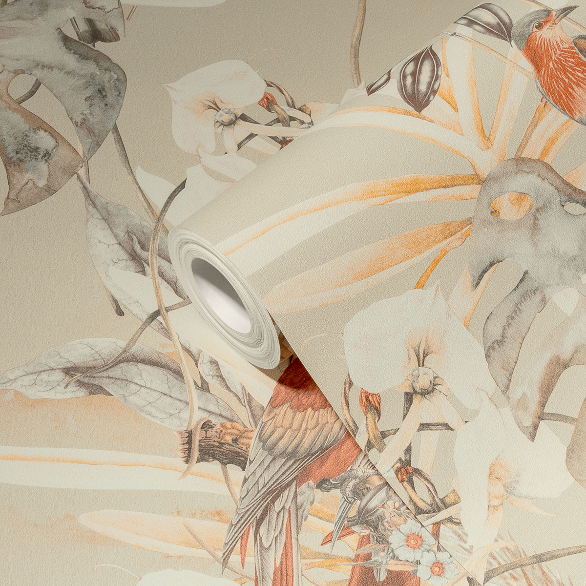 Papier peint Perroquets Fleurs Caraïbes terracotta - Pintwalls d'A.S. Création | Réf. AS-387252