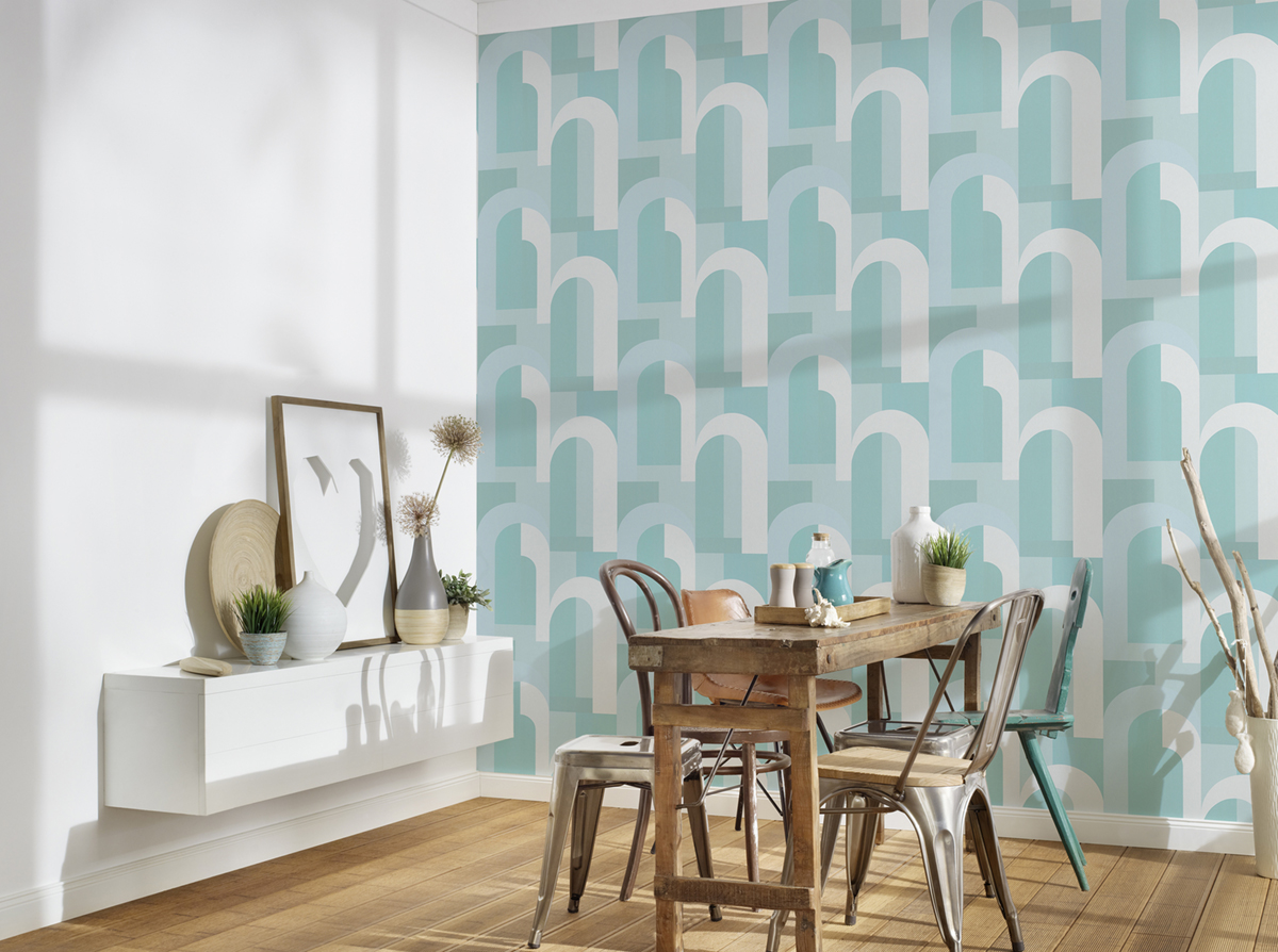 Papier peint Arches Rectangles bleu turquoise - Arcade d'Architects Paper | Réf. 39170-3