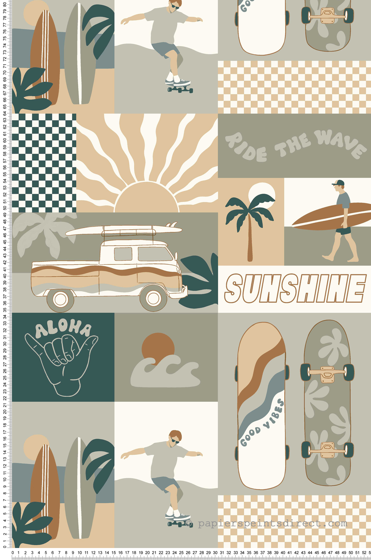 Papier peint Surf Californie beige vert de gris - Les Aventures de Lutèce | Réf. LTC-36240704