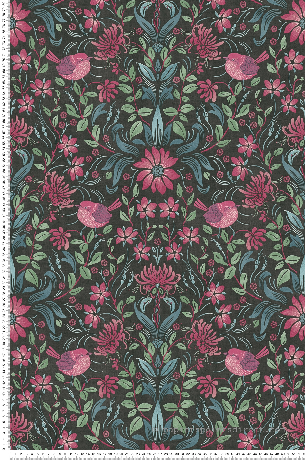 Papier peint Fleuri Oiseau Blooming noir framboise - Maison Charme d'A.S. Création | Réf. AS-390751