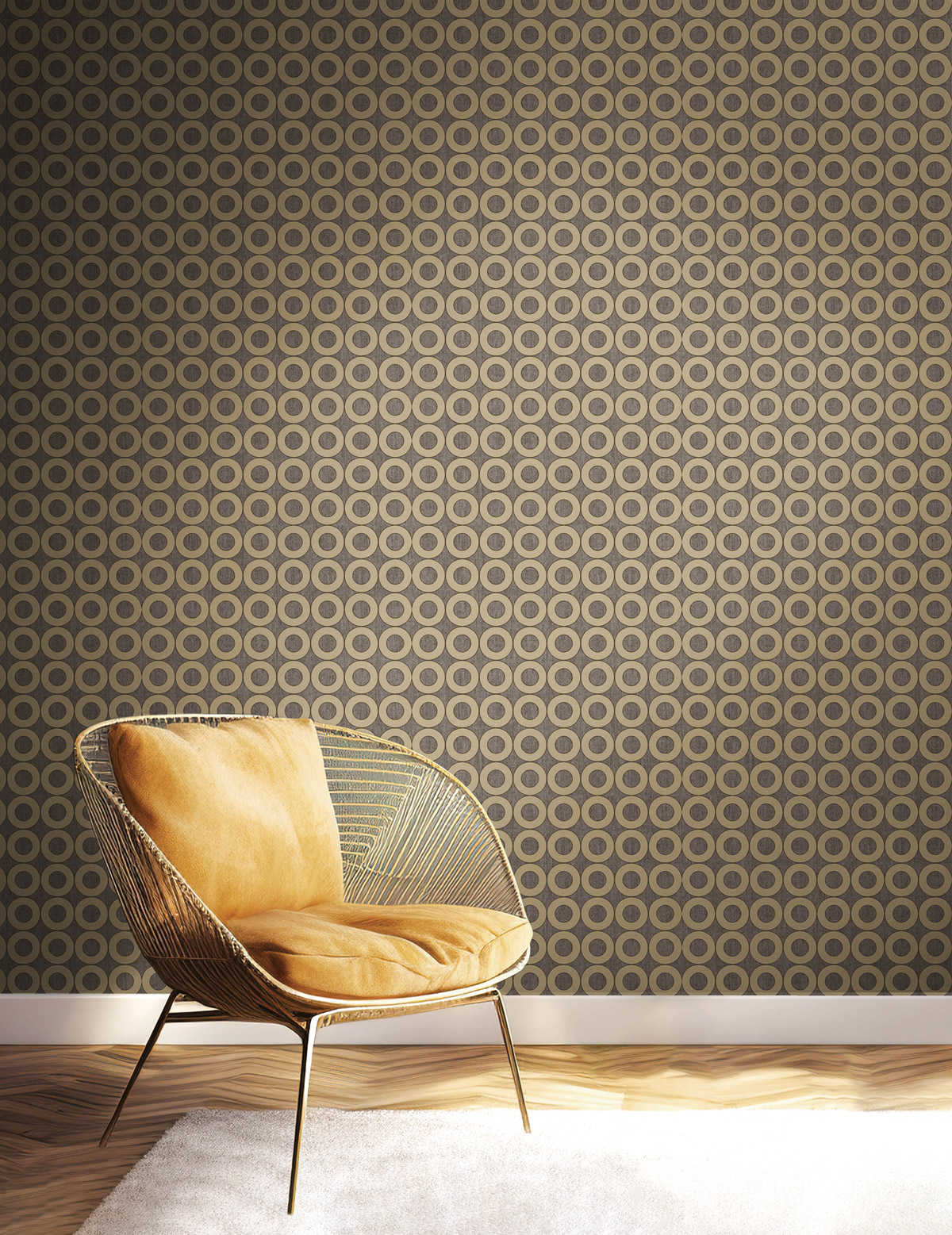 Papier peint Art Déco Cercle gris mordoré - Seven de Montecolino | Réf. MC-30169