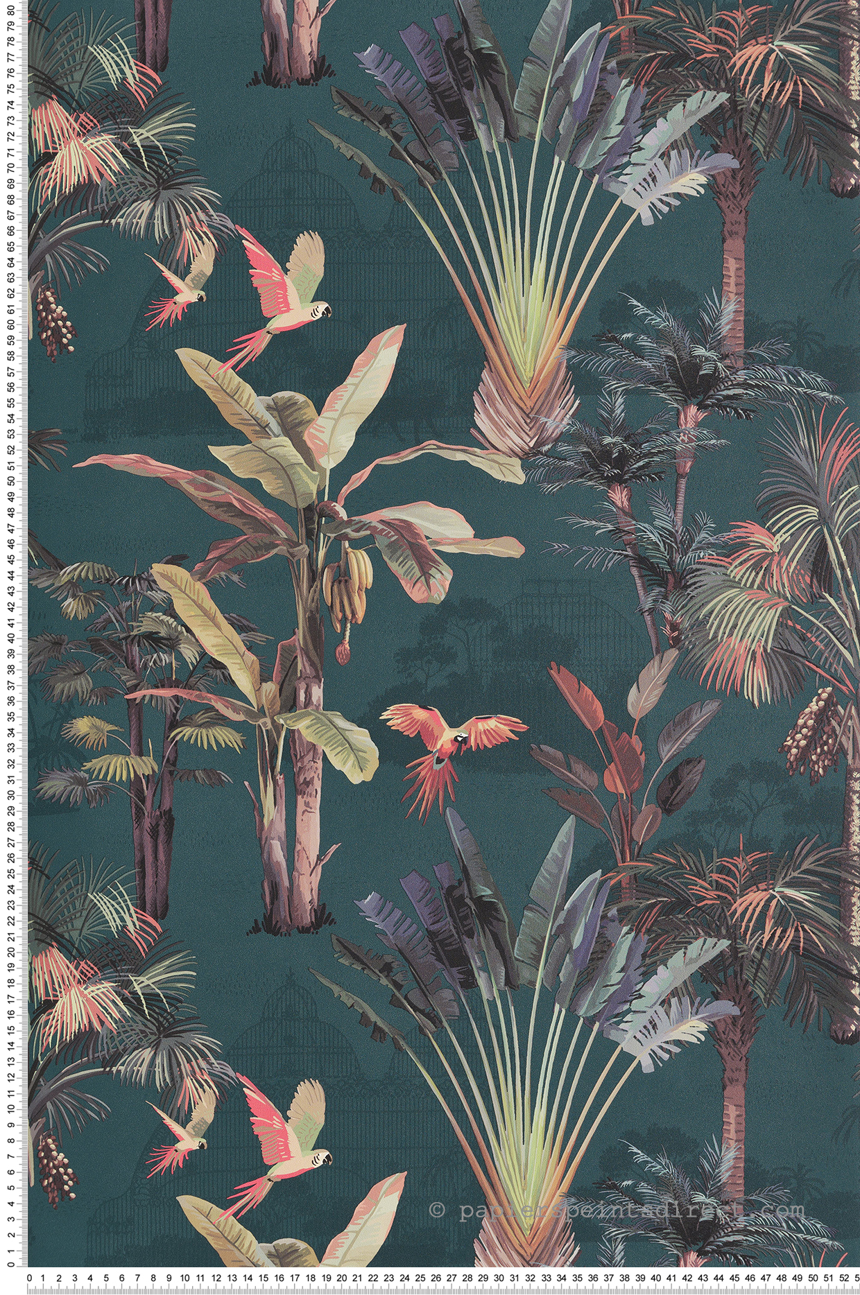 Papier peint Palme et Oiseau vert emeraude - Jardin d'Eden de Lutèce | Réf. LTC-51203314