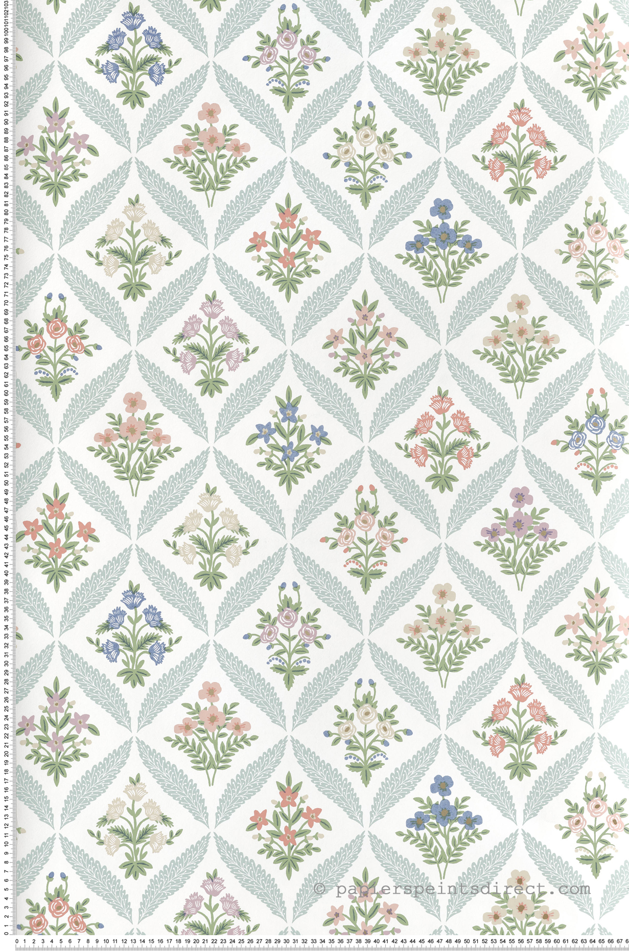 Papier peint Classique Floral Estee Garden vert d'eau doré - Rifle Paper Co. 3 de York (Initiales) | Réf. INI-RF7512