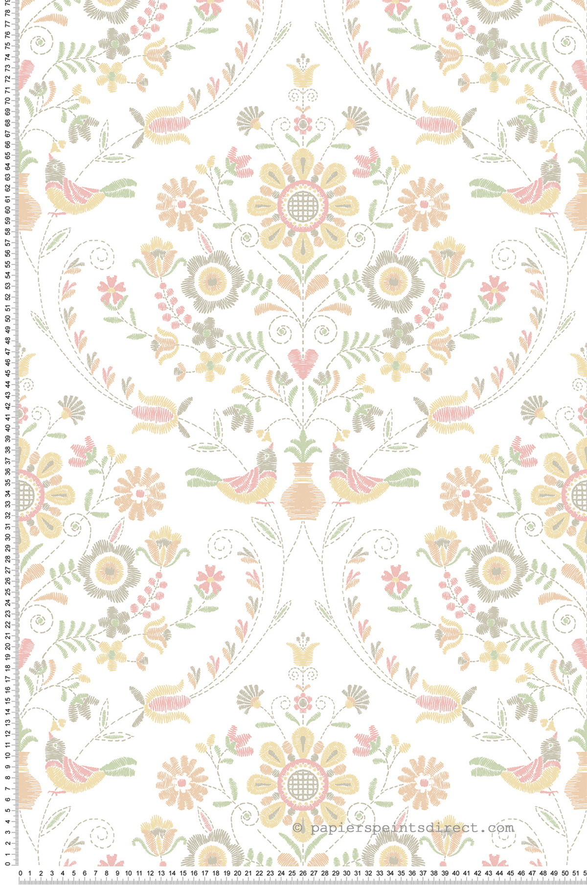 Papier peint Médaillon Crayonné Printanier Britt pêche rose - Delicatesse de Lutèce | Réf. LTC-FD26514