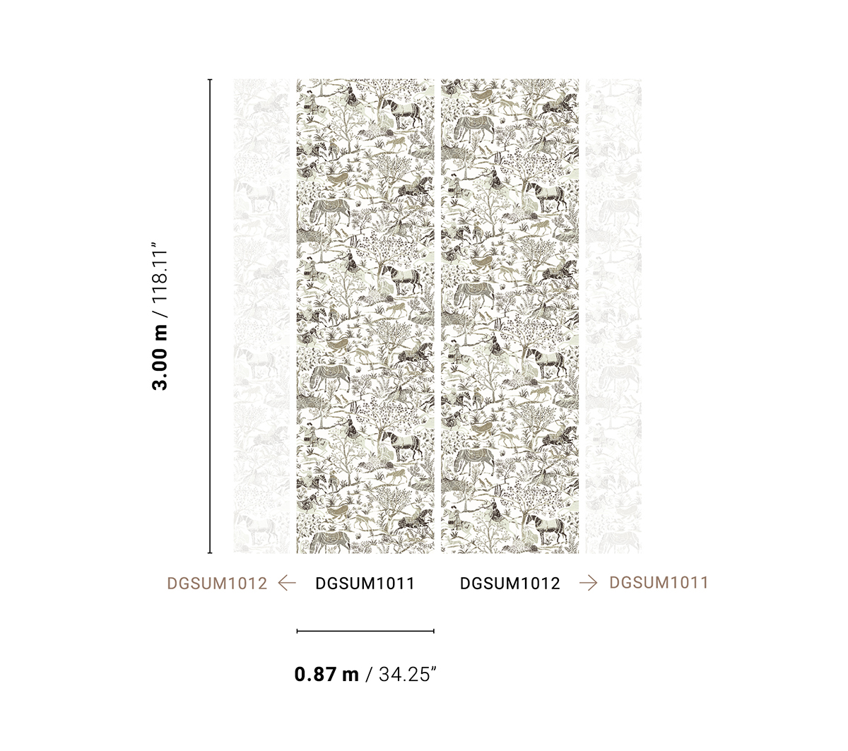 Papier peint panoramique Chevaux Cachemire Marwari gris - A H300 - Summer de Masureel AMBR | Réf. MAS-DGSUM1011