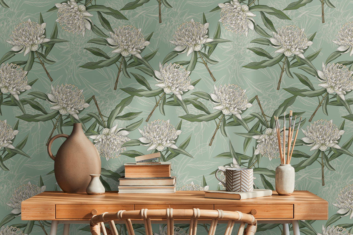 Papier peint Grande Fleur vert de gris - Drawn Into Nature de Livingwalls AMB3| Réf. 39432-2