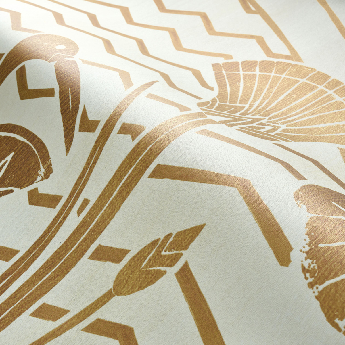 Papier peint panoramique Oiseau Éléphantine gris clair doré - Bord Du Nil de Casamance AMBV | Réf. CAS-76193160