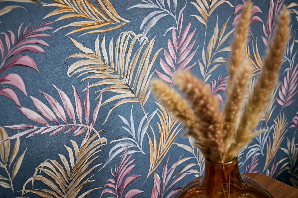 Papier peint Palmes Midnight Botanica bleu marine - Cosmoliving d'A.S. Création AMB4 | Réf. AS-791085