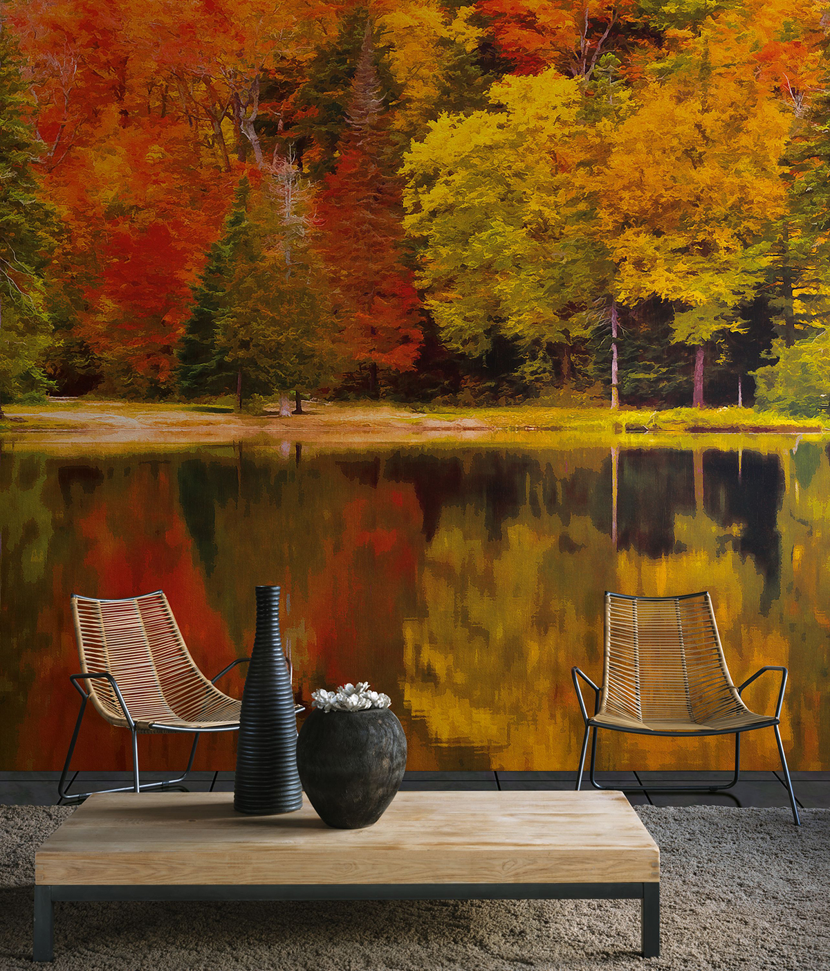 Papier peint panoramique Peinture Forêt Autumn rouge - Beauty Full Image 2 de Casadéco | Réf. BFMA87103813