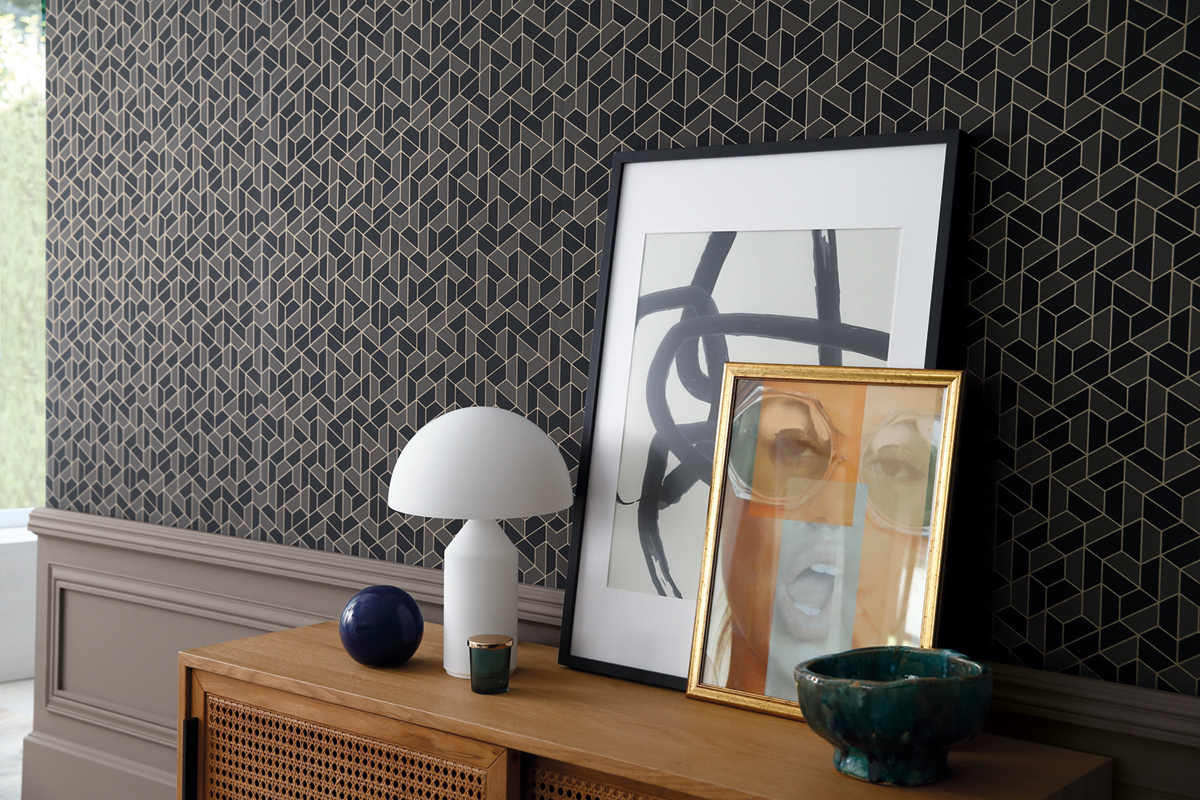 Papier peint Géométrique Mosaic noir - Delta de Casamance AMB  | Réf. CAS-74580510