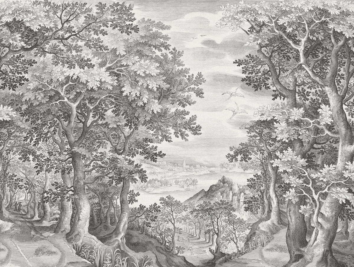 Papier peint panoramique Paysage Vintage Lorelei gris - Panorama 2 de Lutèce | Réf. LTC-PAN1611C