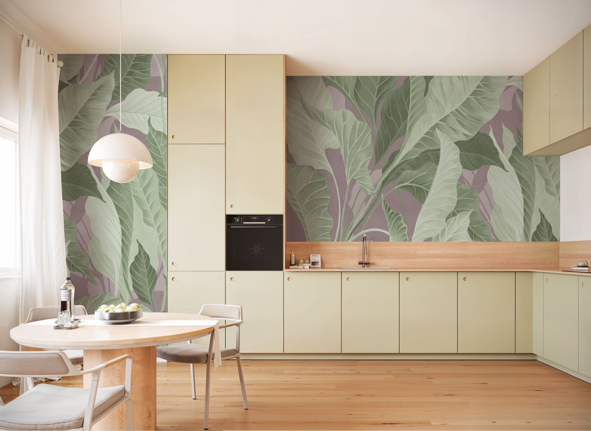 Papier peint panoramique Feuillage Tropical vert rose - Seasons de Komar