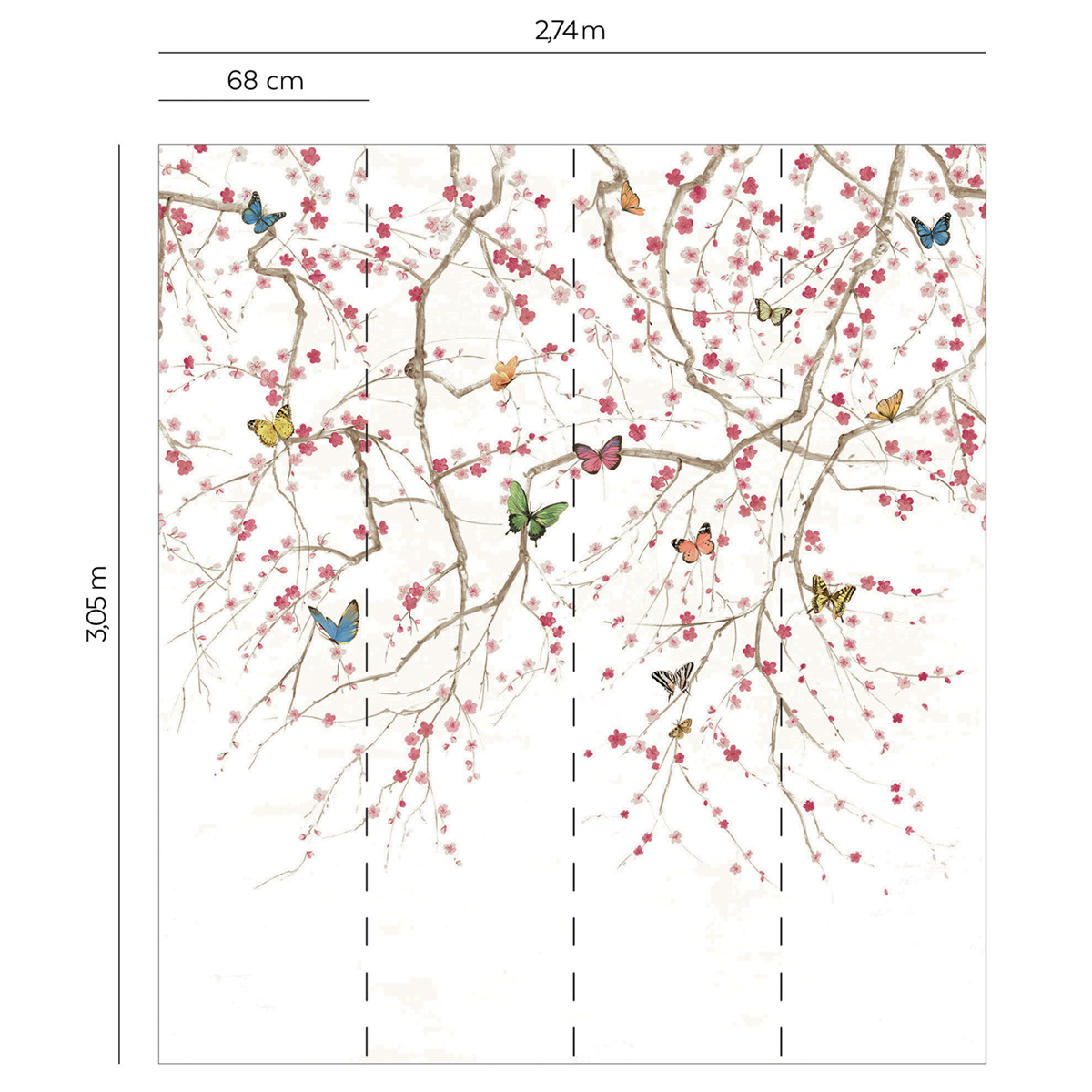 Papier peint panoramique Papillon Japonais blanc cassé - Daisy Bennett d'Initiales | Réf. INI-DB31301M