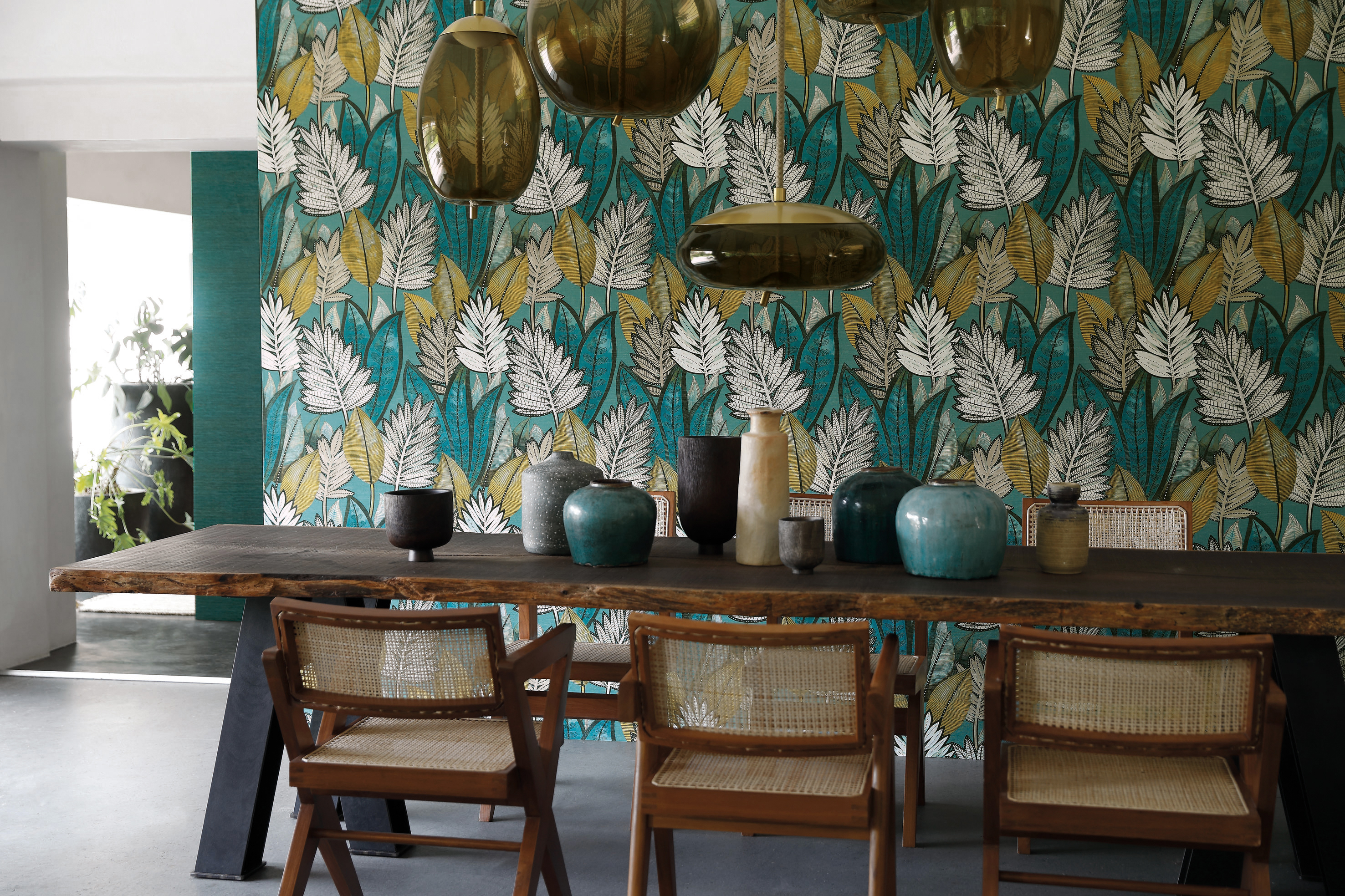 Papier peint Feuillage Sabal canard - Manille de Casamance | Réf. CAS-74680264