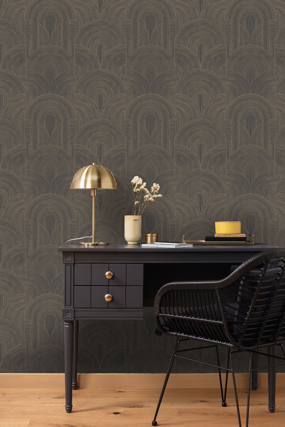 Papier peint Arche Graphique Delicacy noir doré - Moonlight 3 de Casélio | Réf. MNL3106569129