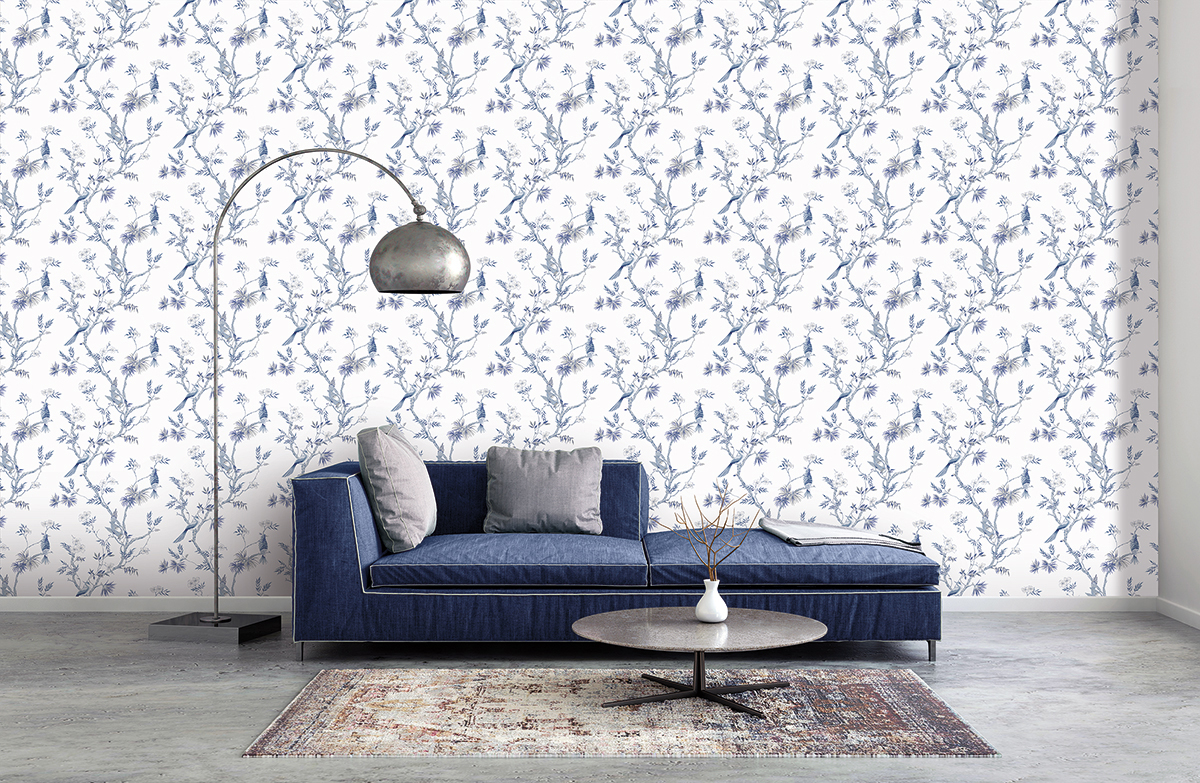 Papier peint Oiseau Exotique bleu - Jardin Secret de Lutèce | Réf. LTC-G78489