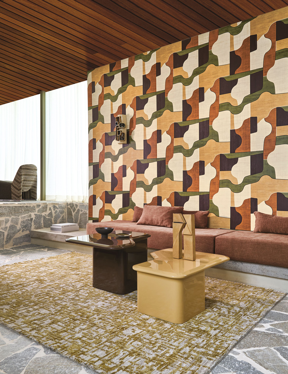 Papier peint Graphique Modernismo Puzzle kaki - Modernismo de Casamance | Réf. CAS-76820304