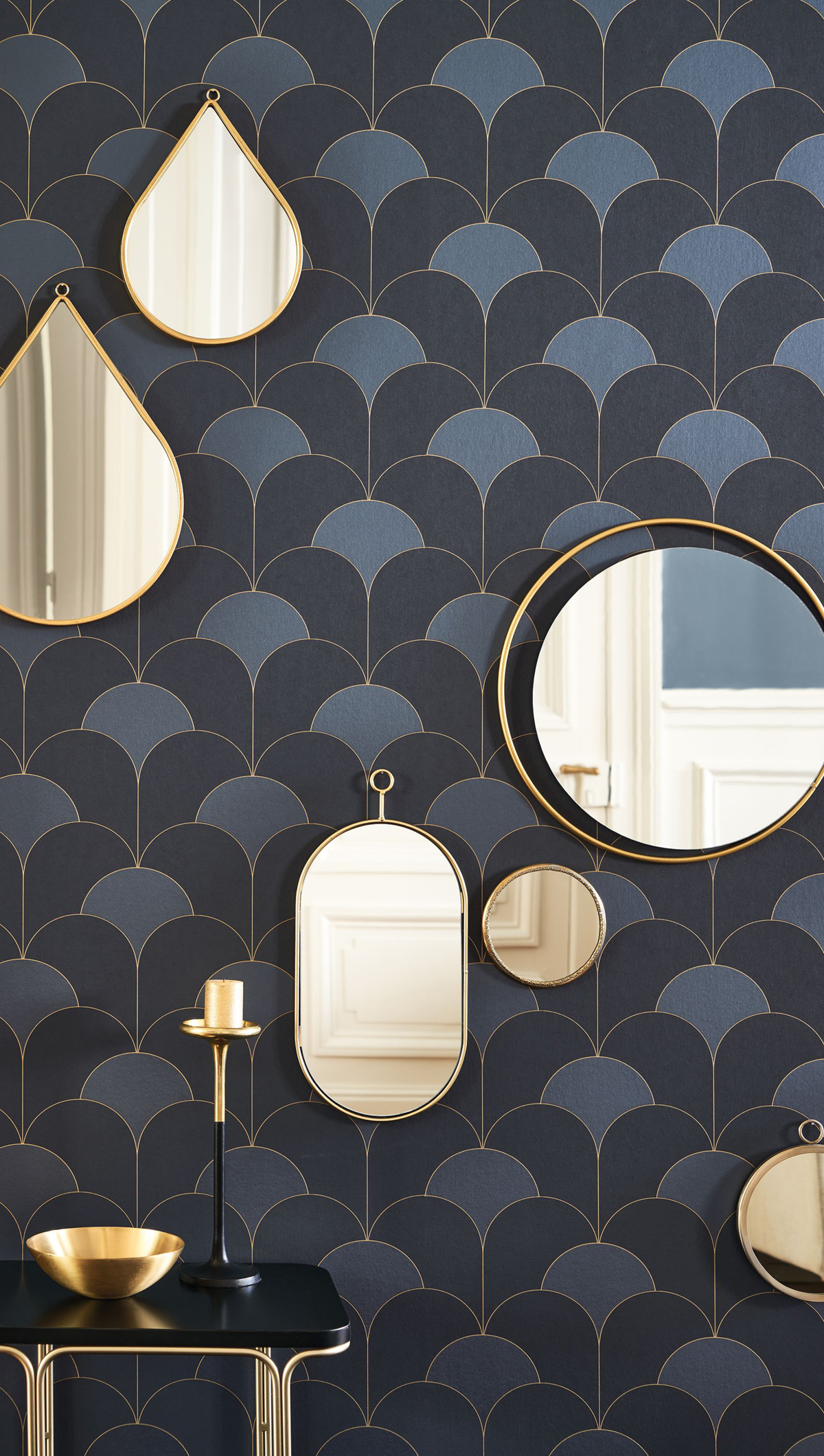 Papier peint Géométrique Art Déco Théâtre bleu doré - Twenties de Casadéco | Réf. TWNT88686406