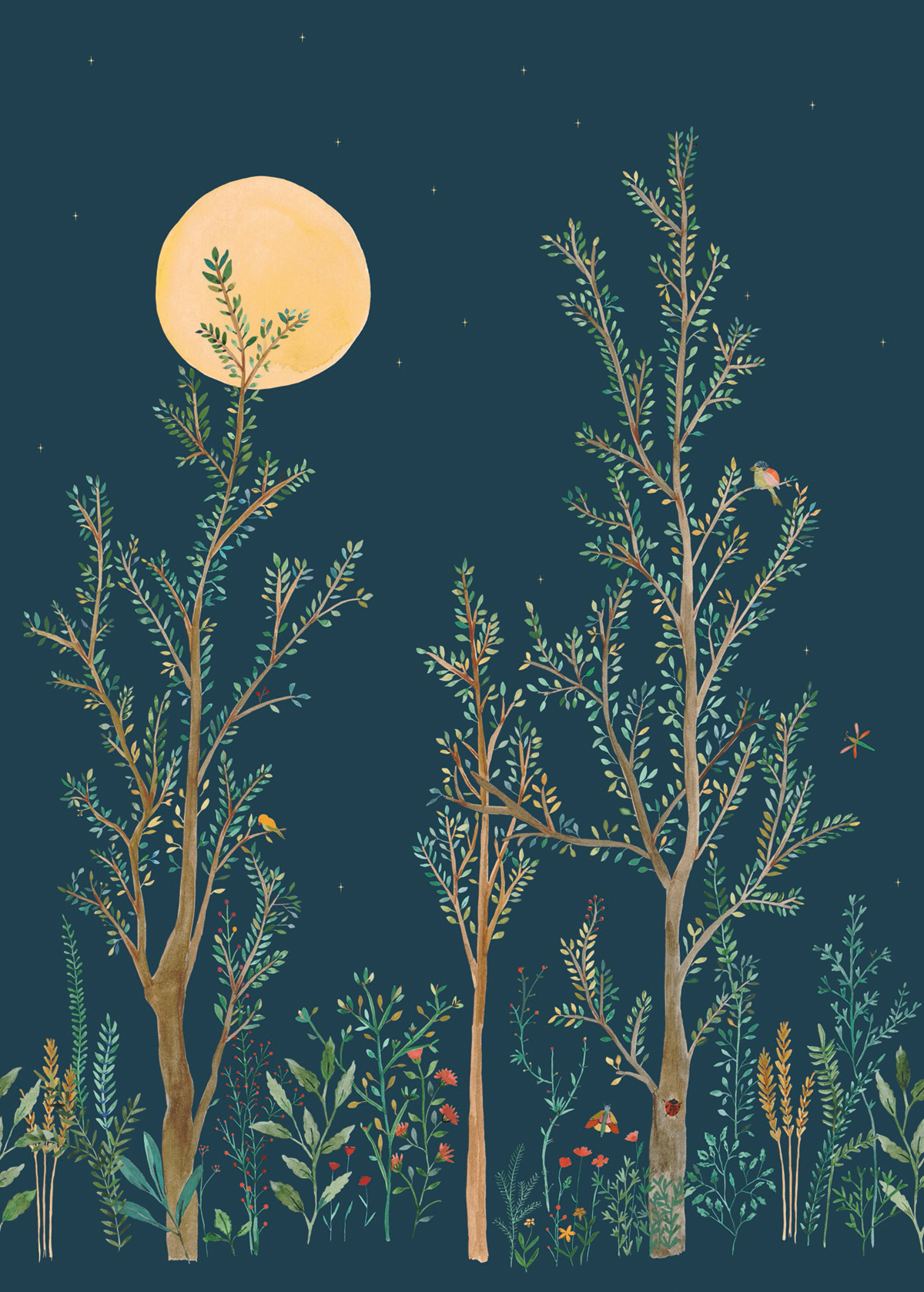 Papier peint Arbre Midnight Walk Bleu Nuit - Green Life de Casélio | Réf. GNL101666520