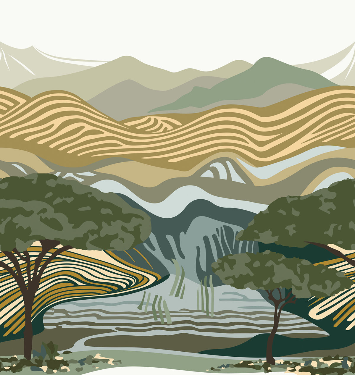 Papier peint panoramique Paysage Zebra Savana bleu vert - Bensimon 3 de Lutèce | Réf. LTC-51233501