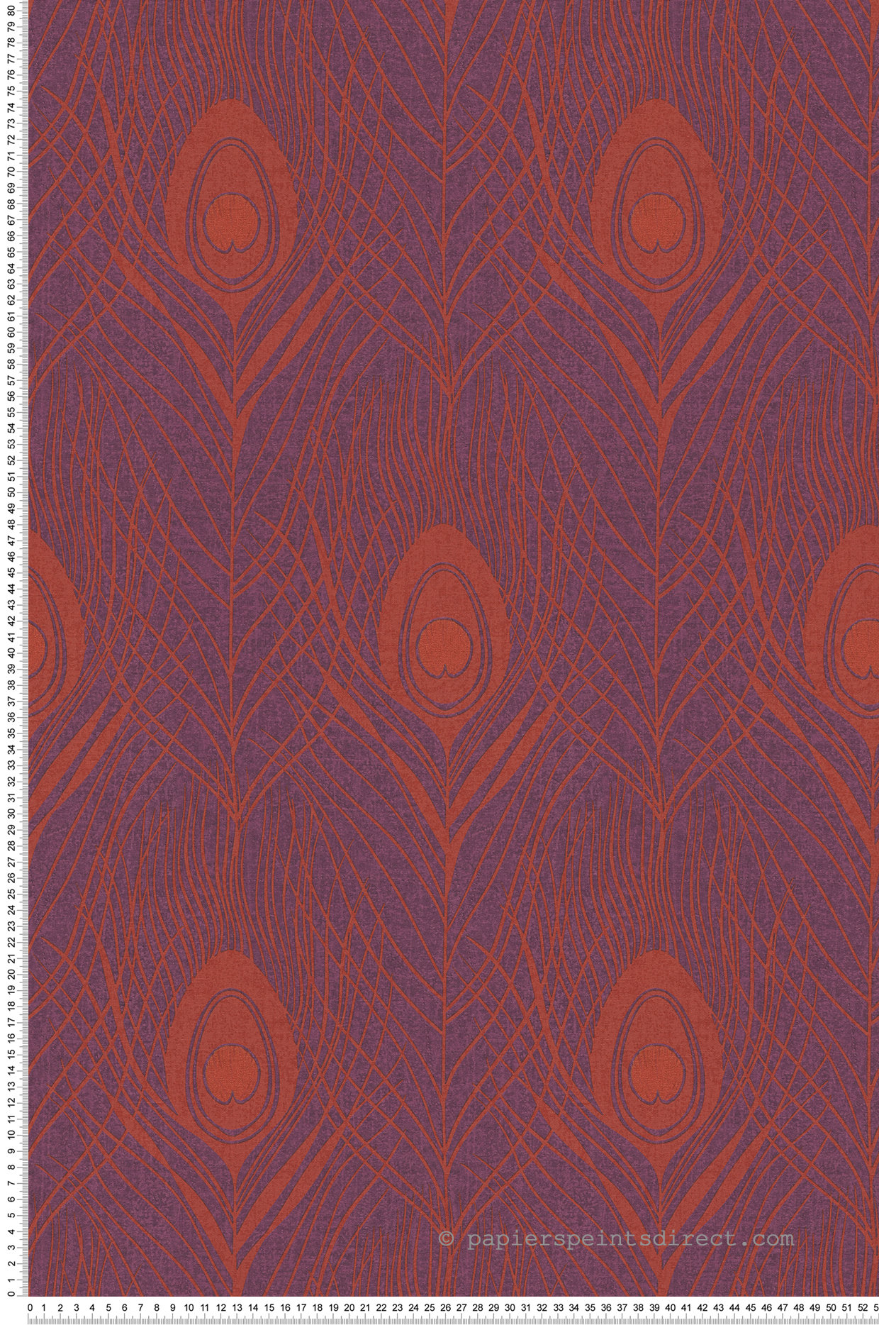 Papier peint Plumes Art Déco Rétro prune/rouge - Tribeca de Montecolino | Réf. MC-36971-5