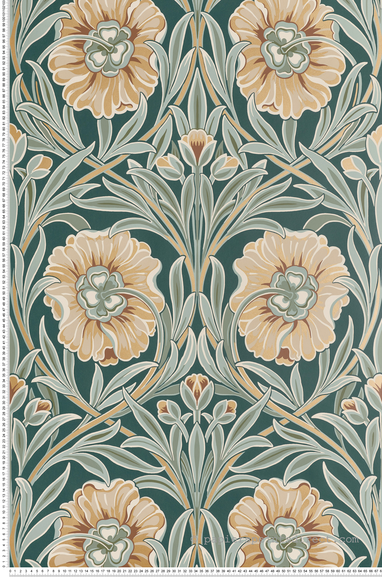 Papier peint Fleurs Art Nouveau Isadora vert anglais céladon - Isadora de Casamance | Réf. CAS-70370304