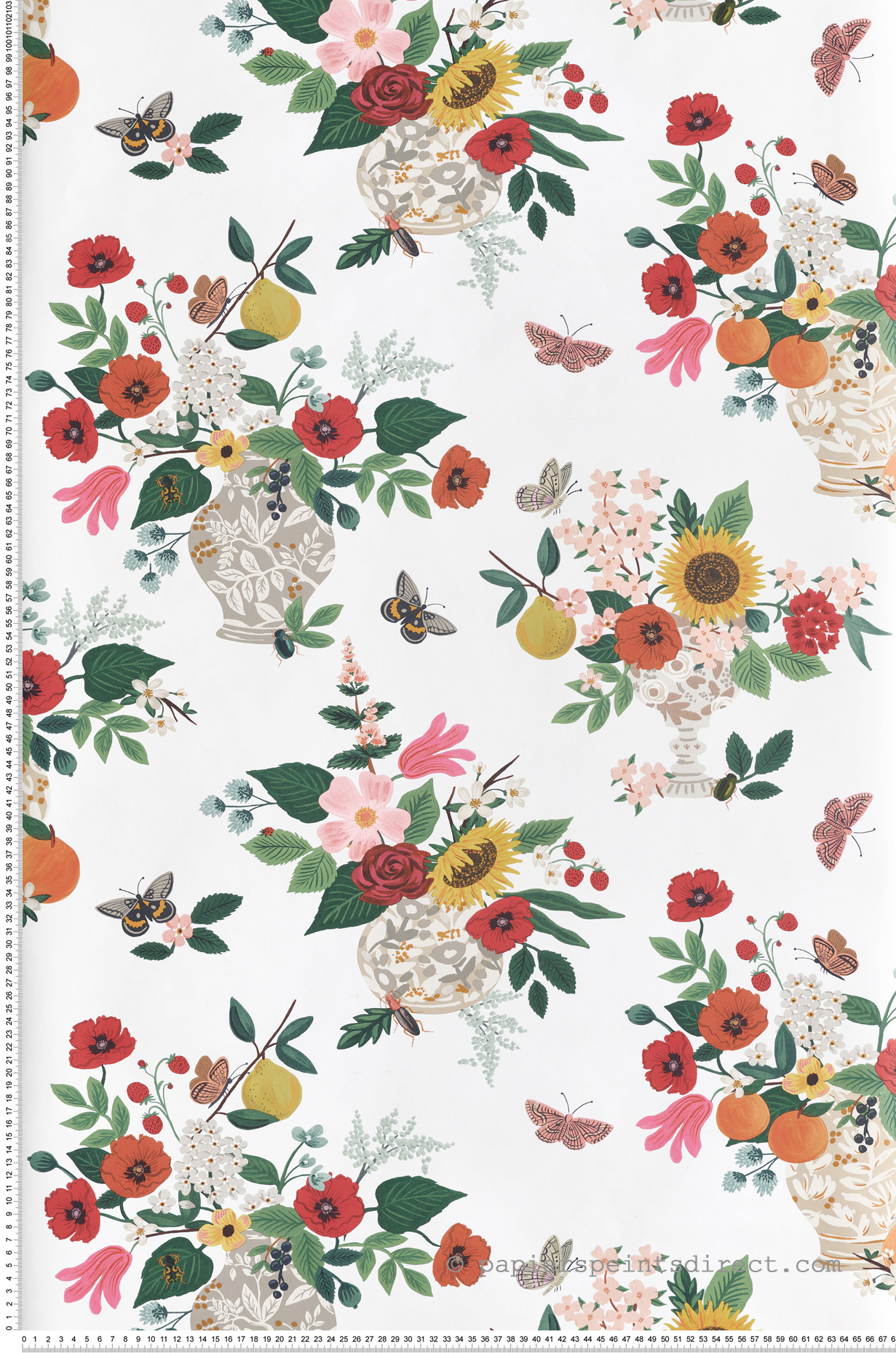 Papier peint Bouquets Fleuris Studies rouge multicouleurs - Rifle Paper Co. 3 de York (Initiales) | Réf. INI-RF7404