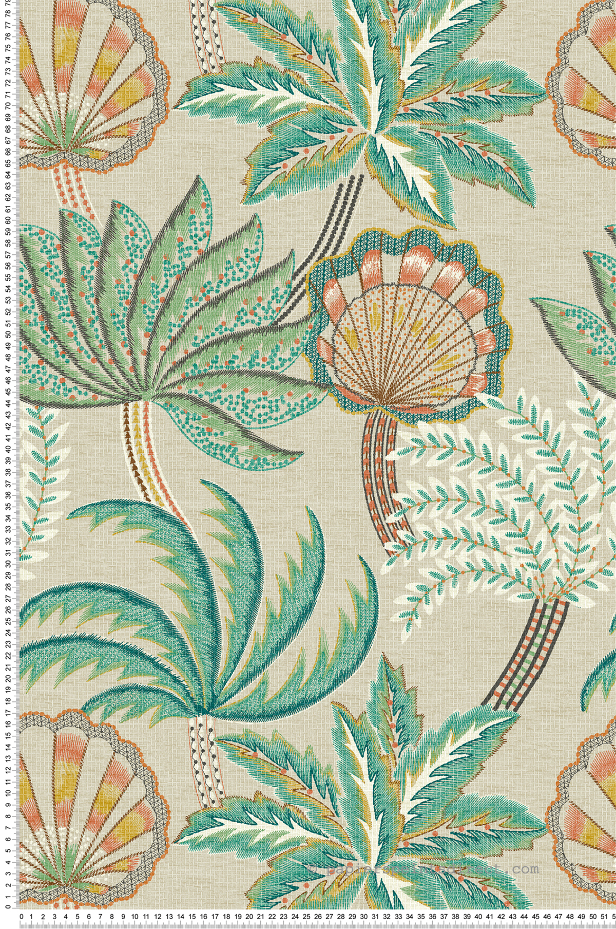 Papier peint Palmier Tropicale Ravenala bleu canard corail - Irisa d'Osborne & Little | Réf. OSB-W7857-03