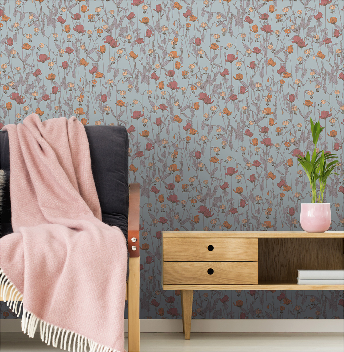 Papier peint Coquelicot Fleur bleu ciel - Soline de Lutèce | Réf. LTC-51250101