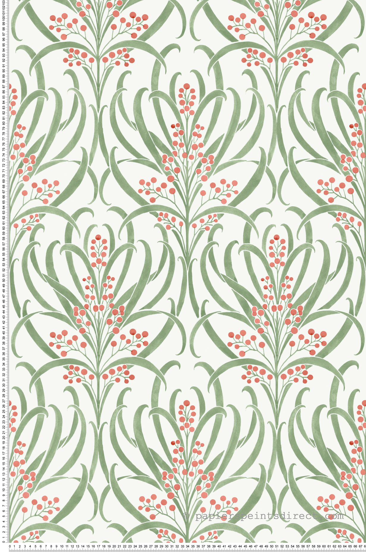 Papier peint Feuillage Baies rouge vert - Arts & Crafts d'Initiales | Réf. INI-AC9141